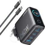 Anker 140W USB-C Şarj Cihazı, 4 Bağlantı Noktalı, Çoklu Cihaz Hızlı Şarj Gücü, Gelişmiş GaN Güç Kaynağı, Dokunmatik Kontrol, Siyah - B2697