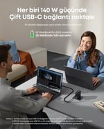 Anker 140W USB-C Şarj Cihazı, 4 Bağlantı Noktalı, Çoklu Cihaz Hızlı Şarj Gücü, Gelişmiş GaN Güç Kaynağı, Dokunmatik Kontrol, Siyah - B2697