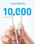 Anker 322 USB-C to Lightning Örgülü Kablo, 1.8 m, Beyaz - A81B6