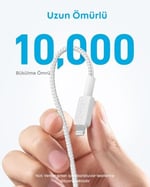 Anker 322 USB-C to Lightning Örgülü Kablo, 1.8 m, Beyaz - A81B6