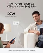 Anker 521 Nano Pro Şarj Cihazı, Kompakt, 40W, PowerIQ 3.0 Çift Portlu USB-C Güç Adaptörü, Beyaz - A2038