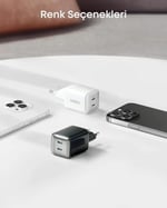 Anker 521 Nano Pro Şarj Cihazı, Kompakt, 40W, PowerIQ 3.0 Çift Portlu USB-C Güç Adaptörü, Beyaz - A2038
