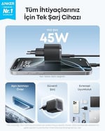 Anker B2692 Nano 45W Şarj Cihazı & USB-C Kablo, Siyah