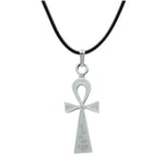 Ankh Anahtarı - Nil'in Anahtarı Deri ip Kolye - Gümüş Kaplama - Kadın Erkek Kolye - No:840