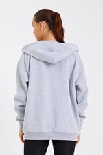 Antrasit Kanguru Cepli Kapüşonlu Fermuarlı Içi Pamuklu Oversize Kadın Sweatshirt