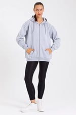 Antrasit Kanguru Cepli Kapüşonlu Fermuarlı Içi Pamuklu Oversize Kadın Sweatshirt