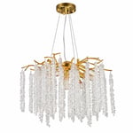 Apliqa Dina Serip Gold Kaplamalı Modern Tasarım Salon Kristal Sarkıt Avize