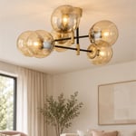Apliqa Maral 6lı Siyah Eskitme Bal Camlı Modern Genç Odası Yatak Odası Retro Salon Avize