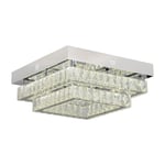 Apliqa Modina 2 Katlı Krom Ledli 3 Renkli 70 Watt Kristalli Taşlı Modern Tasarım Led Kristal Salon Avize