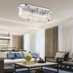 Apliqa Nilüfer Dikdörtgen Krom Kristalli, Taşlı Modern Tasarım Yemek Masası Üstü, Kristal Salon Avize