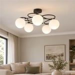 Apliqa Rodonit 5li Siyah Krom Beyaz Camlı Modern Sarkıt Genç Odası Yatak Odası Retro Salon Avize
