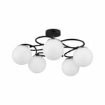 Apliqa Rodonit 5li Siyah Krom Beyaz Camlı Modern Sarkıt Genç Odası Yatak Odası Retro Salon Avize