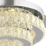 Apliqa Valeria 2 Katlı Elips Plafonyer Elips Ledli 3 Renkli Kristalli Taşlı Modern Tasarım Led Kristal Salon Avize