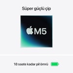 Apple M5 çipli 15 inç MacBook Air Laptop: 15.3 inç Liquid Retina Ekran, 10 CPU, 10 GPU, 16GB Birleşik Bellek, 1 TB SSD Depolama - Seçenekler: 1 TB, 512 GB, 16 GB Birleşik Bellek, 24 GB Birleşik Bellek