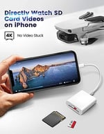 [Apple MFi sertifikalı] iPhone SD kart okuyucu, SD/Micro SD kart okuyucu, iPhone kamera için kart okuyucu, çift kart yuvası, hafıza kartı okuyucu, Lightning SD/TF kart okuyucu, iPhone 8/14/13/12 için