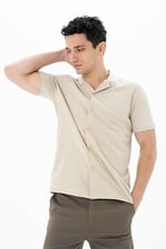 Ar-ma Erkek Polo Yaka Kısa Kollu Gömlek Regular Fit%100 Pamuk Penye Pike Düğme Kapamalı Cepsiz Y25374351101 Bej-B1