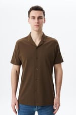 Ar-ma Erkek Polo Yaka Kısa Kollu Gömlek Regular Fit%100 Pamuk Penye Pike Düğme Kapamalı Cepsiz Y25374351101 Kahverengi-K1