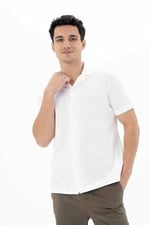 Ar-ma Erkek Polo Yaka Kısa Kollu Gömlek Regular Fit%100 Pamuk Penye Pike Düğme Kapamalı Cepsiz Y25374351101 Beyaz-B1