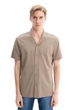 Ar-ma Erkek Polo Yaka Kısa Kollu Gömlek Regular Fit%100 Pamuk Penye Pike Düğme Kapamalı Cepsiz Y25374351101 Gri-Bej G8