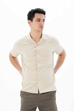 Ar-ma Erkek Polo Yaka Kısa Kollu Gömlek Regular Fit%100 Pamuk Penye Pike Düğme Kapamalı Cepsiz Y25374351101 Bej-B1