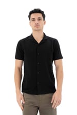 Ar-ma Erkek Polo Yaka Kısa Kollu Gömlek Regular Fit%100 Pamuk Penye Pike Düğme Kapamalı Cepsiz Y25374351101 Siyah-S1