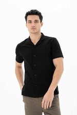 Ar-ma Erkek Polo Yaka Kısa Kollu Gömlek Regular Fit%100 Pamuk Penye Pike Düğme Kapamalı Cepsiz Y25374351101 Siyah-S1