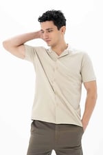 Ar-ma Erkek Polo Yaka Kısa Kollu Gömlek Regular Fit%100 Pamuk Penye Pike Düğme Kapamalı Cepsiz Y25374351101 Bej-B1
