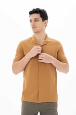 Ar-ma Erkek Polo Yaka Kısa Kollu Gömlek Regular Fit%100 Pamuk Penye Pike Düğme Kapamalı Cepsiz Y25374351101 Kahverengi-K1