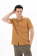 Ar-ma Erkek Polo Yaka Kısa Kollu Gömlek Regular Fit%100 Pamuk Penye Pike Düğme Kapamalı Cepsiz Y25374351101 Kahverengi-K1