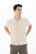 Ar-ma Erkek Polo Yaka Kısa Kollu Gömlek Regular Fit%100 Pamuk Penye Pike Düğme Kapamalı Cepsiz Y25374351101 Bej-B1
