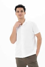 Ar-ma Erkek Polo Yaka Kısa Kollu Gömlek Regular Fit%100 Pamuk Penye Pike Düğme Kapamalı Cepsiz Y25374351101 Beyaz-B1