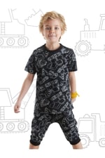 Araba Erkek Çocuk Siyah T-Shirt Kapri Şort Takım