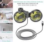 Araba vantilatörü, taşınabilir USB ile çalışan çift kafalı araba koltuğu koltuk başlığı fanı, 3 vitesli hava hızı ve 360° dönen arka koltuk araç fanı, güçlü hava sirkülasyon fanı, ayarlanabilir