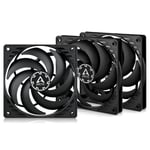 ARCTIC P12 İnce PWM PST (3 Adet) - 120 mm Fan, PWM Paylaşım Teknolojisi, Statik Basınç, PST Bağlantısı, Hız 300-2100 RPM - Siyah