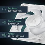 Arctic P12 Pro A-RGB (Beyaz) - Güçlü Premium Fan 120 mm PWM Fan Y Kablo Ayırıcı ile 600~3000RPM 0RPM <% 5 PWM 5V Dijital RGB Akışkan Dinamik Rulman 4Pin - Beyaz