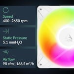 ARCTIC P14 Pro Ters A-RGB - Ters Hava Akışlı 140 mm Premium Fan, Y Kablo Bölücü ile PWM Fan, 400-2650 RPM, 0 RPM <% 5 PWM, 5V Dijital RGB, hidrodinamik Rulman, 4-Pin - Beyaz