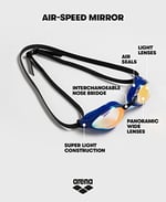 Arena Air Speed Mirror Outdoor Racing Yüzücü Gözlüğü - Seçenekler: Black, NS, Tek Beden