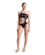 Arena Women's Arena Logo One Piece Single Shoulder Mayo, Asphalt Multi-Black-Black, M
