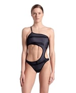 Arena Women's Arena Logo One Piece Single Shoulder Mayo, Asphalt Multi-Black-Black, M