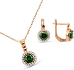 Argentum Concept 925 Ayar Gümüş Rose Yeşil Taşlı Minimal Set - S014302
