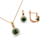 Argentum Concept 925 Ayar Gümüş Rose Yeşil Taşlı Minimal Set - S014302