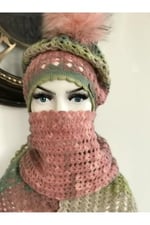 Ariestasarım Ebruli Atkı Bere PEMBE