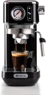 Ariete Espresso Slim Metal 1381, manometreli kahve makinesi, kahve tozu ve ESE kapsülleri ile uyumlu, 15 bar Max, filtre 1 veya 2 fincan, Cappuccino başlığı, 1300 W, Siyah