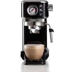 Ariete Espresso Slim Metal 1381, manometreli kahve makinesi, kahve tozu ve ESE kapsülleri ile uyumlu, 15 bar Max, filtre 1 veya 2 fincan, Cappuccino başlığı, 1300 W, Siyah