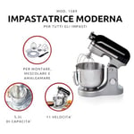 Ariete Moderna Mutfak Şefi Siyah Gri 1589/02 - Döküm Gövde, Planet Mikser Yoğurma Makinesi, 1600 Watt, 11 hız, 5,5 Lt Paslanmaz Çelik Hazne, Sıçrama Önleyici Kapak, 3 Hazne Aparat
