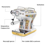 Ariete Positano Espresso Kahve Makinesi 1389/1P - Maxi Cappuccino Cihazı, Süt Köpürtme Başlığı, 850 Watt, 0,9 Litre Çıkarılabilir Su Tankı, Çıkarılabilir Damlama Tepsisi ve Bardak Tutucu