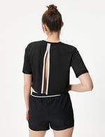 Arkası Pencere Detaylı Spor Crop Tişört Kısa Kollu Bisiklet Yaka