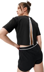 Arkası Pencere Detaylı Spor Crop Tişört Kısa Kollu Bisiklet Yaka