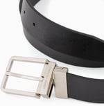 Armani Exchange Erkek Çift Tokalı Logo Kemer, Siyah/Lacivert, Tek Beden