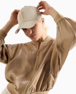 Armani Exchange Kadın suni elmas ikon logolu beyzbol şapkası sarkık şapka, Oyster gri, standart beden